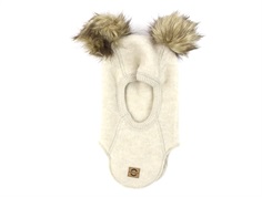 Mikk-line melange off-white balaclava merino wool with pom poms